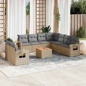 vidaXL - 10-delige - Loungeset - met - kussens - poly - rattan - gemengd - beige