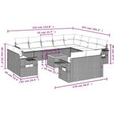 vidaXL - 13-delige - Loungeset - met - kussens - poly - rattan - gemengd - beige