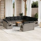 vidaXL - 14-delige - Loungeset - met - kussens - poly - rattan - grijs