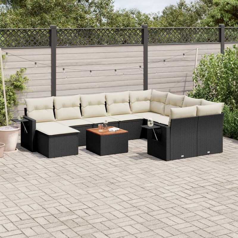 vidaXL - 11-delige - Loungeset - met - kussens - poly - rattan - zwart