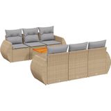 vidaXL - 7-delige - Loungeset - met - kussens - poly - rattan - beige