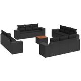 vidaXL 13-delige Loungeset met kussens poly rattan zwart