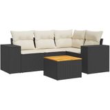 vidaXL 5-delige Loungeset met kussens poly rattan zwart