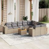 vidaXL - 10-delige - Loungeset - met - kussens - poly - rattan - beige