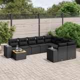 vidaXL - 10-delige - Loungeset - met - kussens - poly - rattan - zwart