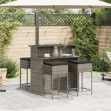 vidaXL - 5-delige - Tuinbarset - met - kussens - poly - rattan - grijs