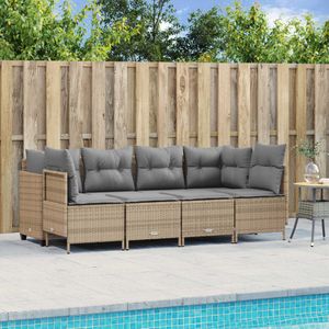 vidaXL 5-tlg. Garten-Sofagarnitur mit Kissen Beige Poly Rattan