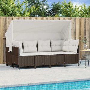 vidaXL 5-tlg. Garten-Sofagarnitur mit Kissen Braun Poly Rattan