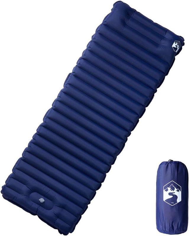 vidaXL - Kampeermatras - met - kussen - zelfopblazend - 1-persoons - marineblauw
