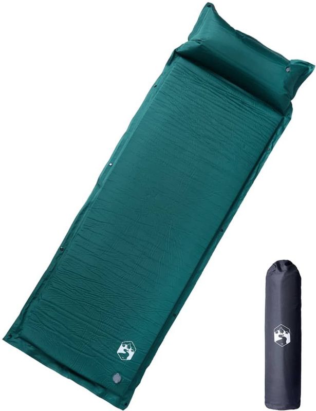 vidaXL - Kampeermatras - met - kussen - zelfopblazend - 1-persoons - groen