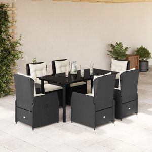 vidaXL 7-delige Tuinset met kussens poly rattan zwart
