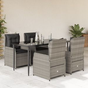 vidaXL 5-delige Tuinset met kussens poly rattan lichtgrijs