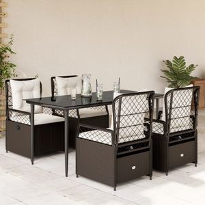 vidaXL 5-delige Tuinset met kussens poly rattan bruin
