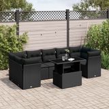 vidaXL - 8-delige - Loungeset - met - kussens - poly - rattan - zwart