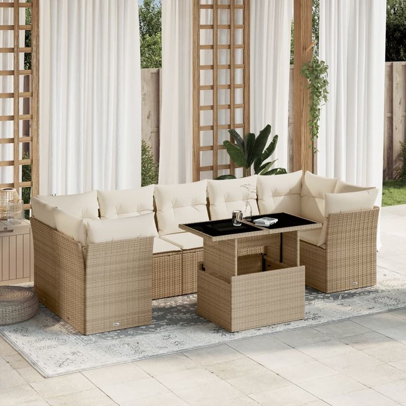 vidaXL - 8-delige - Loungeset - met - kussens - poly - rattan - beige