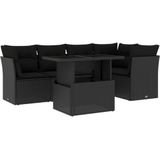 vidaXL - 6-delige - Loungeset - met - kussens - poly - rattan - zwart