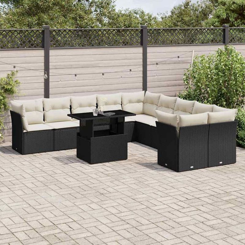 vidaXL - 11-delige - Loungeset - met - kussens - poly - rattan - zwart