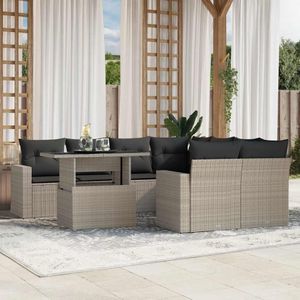 vidaXL 9-tlg. Garten-Sofagarnitur mit Kissen Hellgrau Poly Rattan