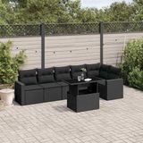 vidaXL - 7-delige - Loungeset - met - kussens - poly - rattan - zwart