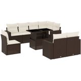 vidaXL - 9-delige - Loungeset - met - kussens - poly - rattan - bruin