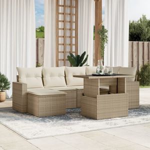 vidaXL 7-delige Loungeset met kussens poly rattan beige