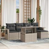 vidaXL - 6-delige - Loungeset - met - kussens - poly - rattan - lichtgrijs