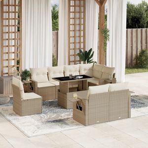 vidaXL - 9-delige - Loungeset - met - kussens - poly - rattan - beige