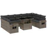 vidaXL 10-delige Loungeset met kussens poly rattan grijs