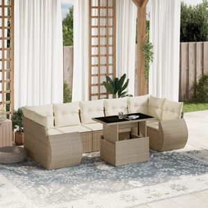 vidaXL - 8-delige - Loungeset - met - kussens - poly - rattan - beige