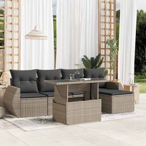 vidaXL - 6-delige - Loungeset - met - kussens - poly - rattan - lichtgrijs