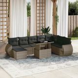 vidaXL 9-delige Loungeset met kussens poly rattan grijs