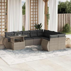 vidaXL 10-tlg. Garten-Sofagarnitur mit Kissen Hellgrau Poly Rattan