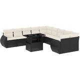 vidaXL 11-delige Loungeset met kussens poly rattan zwart