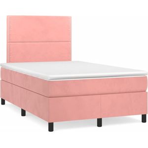 vidaXL Boxspringbett mit Matratze & LED Rosa 120x190 cm Samt
