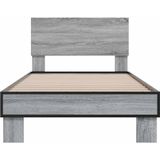 vidaXL - Bedframe - bewerkt - hout - en - metaal - grijs - sonoma - eiken - 90x200 - cm