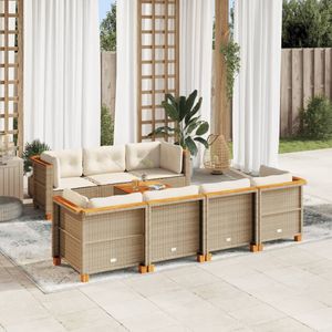 vidaXL 8-delige Loungeset met kussens poly rattan beige