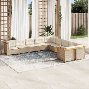 vidaXL - 10-delige - Loungeset - met - kussens - poly - rattan - beige