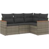 vidaXL - 4-delige - Loungeset - met - kussens - poly - rattan - grijs