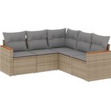 vidaXL 5-delige Loungeset met kussens poly rattan beige