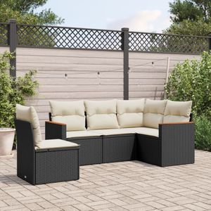 vidaXL - Loungeset - Zwart - Poly Rattan - 5-delig met Kussens