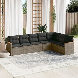 vidaXL - 7-delige - Loungeset - met - kussens - poly - rattan - grijs