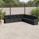 vidaXL 9-delige Loungeset met kussens poly rattan zwart