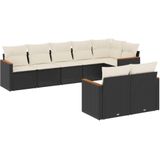 vidaXL - 8-delige - Loungeset - met - kussens - poly - rattan - zwart
