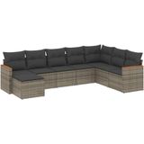 vidaXL - 8-delige - Loungeset - met - kussens - poly - rattan - grijs
