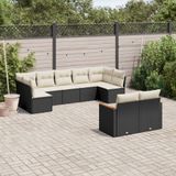 vidaXL - 9-delige - Loungeset - met - kussens - poly - rattan - zwart