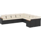 vidaXL - 10-delige - Loungeset - met - kussens - poly - rattan - zwart