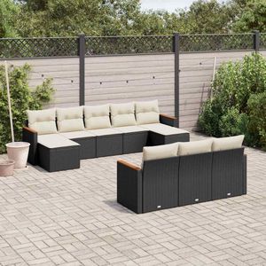vidaXL - 10-delige - Loungeset - met - kussens - poly - rattan - zwart