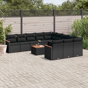 vidaXL - 12-delige - Loungeset - met - kussens - poly - rattan - zwart