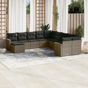vidaXL - 11-delige - Loungeset - met - kussens - poly - rattan - grijs