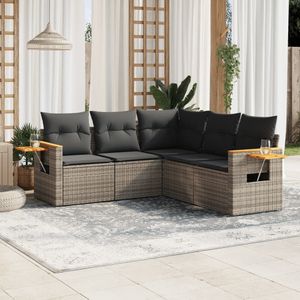 vidaXL 5-tlg. Garten-Sofagarnitur mit Kissen Grau Poly Rattan